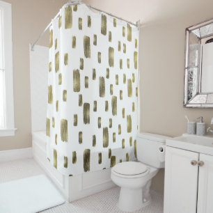 Modern Paint Brush Gold Copper Bronze Sparkle Shower Curtain