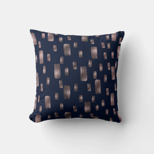 Modern Paint Brush Rose Gold & Navy Blue Sparkle Cushion