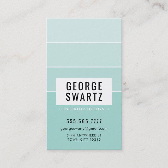 MODERN PAINT CHIP simple smart mint green Business Card (Front)