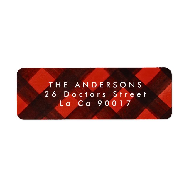 Modern Paint Red Black Plaid Christmas Return Address Label (Front)