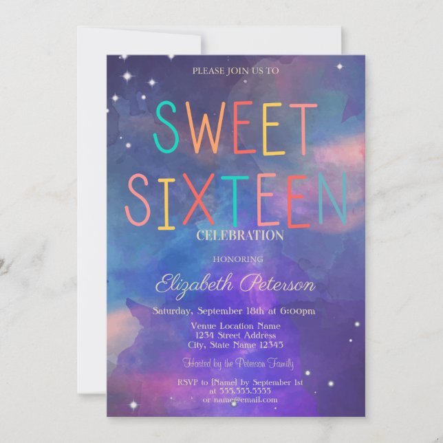 Modern Paint Splash Colourful Sweet 16 Invitation (Front)