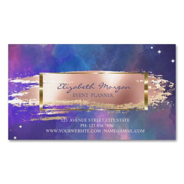 Modern Paint Splashes, Brush Stroke,Gold Frame Magnetic Business Card (Front)