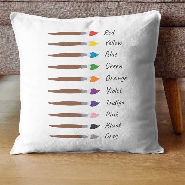 Modern Paintbrushes with Colour Names Educational Cushion (Creator Uploaded)