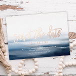 Modern Painted Beach Ocean Theme Save The Date<br><div class="desc">This modern yet elegant save the date announcement features a painted beach / ocean background, the greeting "save the date" in real pressed foil, and your details. This design would be perfect for a beach wedding or a destination wedding. You can customise this design even further by adding another photo...</div>