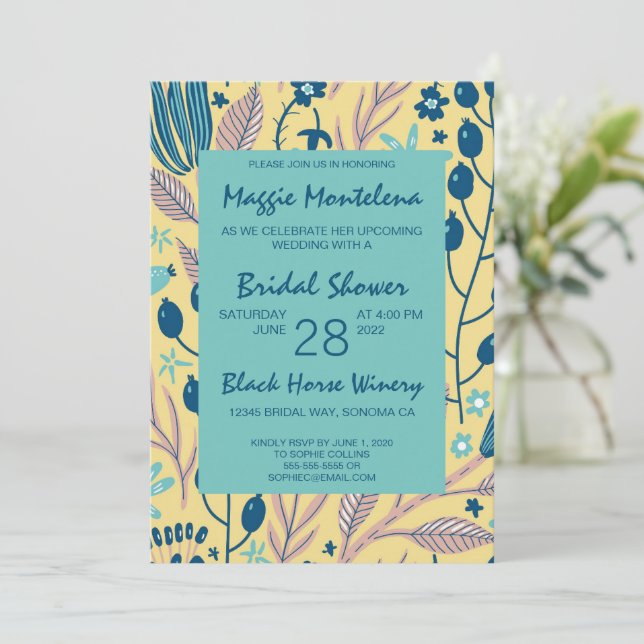 Modern Painted Botanical Bridal Shower Invitation (Standing Front)