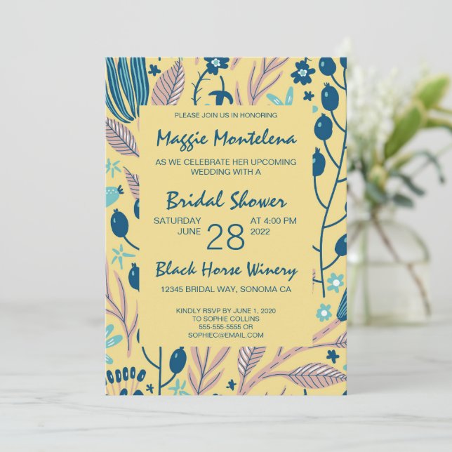 Modern Painted Botanical Bridal Shower Invitation (Standing Front)