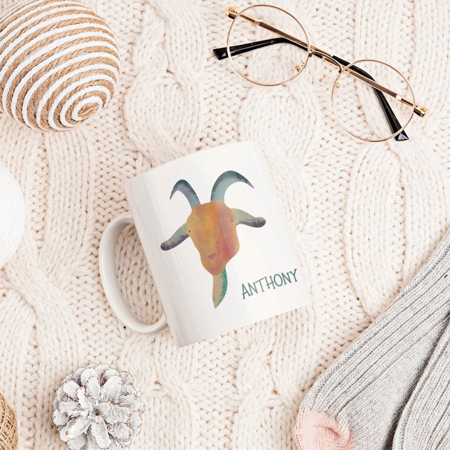 Modern Painted Goat Illustration Personalised Coffee Mug (Creator Uploaded)