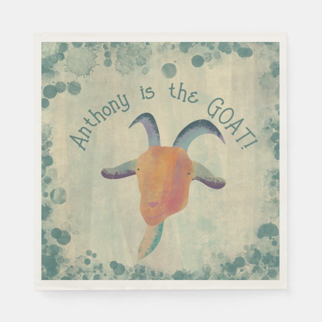 Modern Painted Goat Illustration Personalised Napkin (Front)