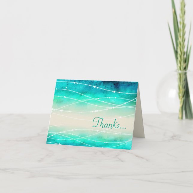Modern painted sparkle sea photo thank you card (Front)