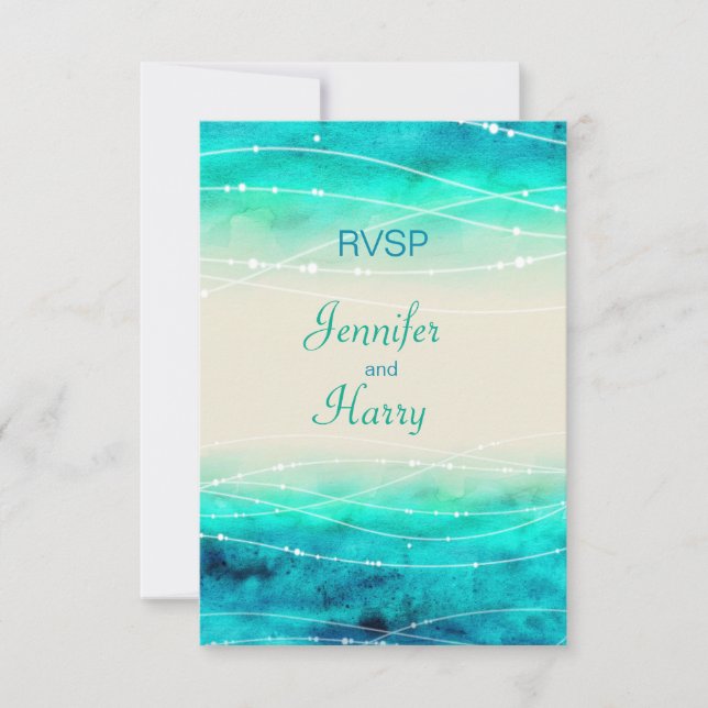 Modern painted sparkle seas wedding RSVP Card (Front)