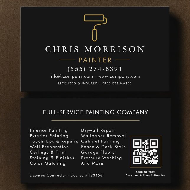Modern Painter Black Gold QR Code Business Card (Creator Uploaded)