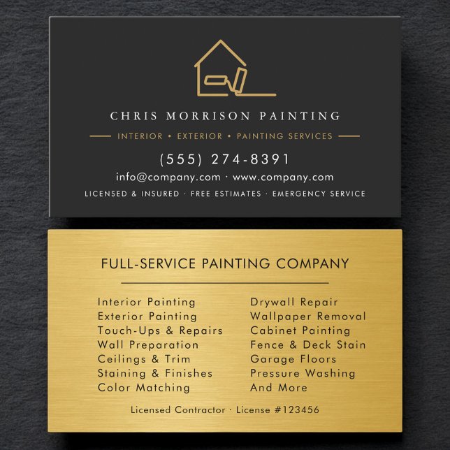 Modern Painter Contractor Metallic Gold Business Card (Creator Uploaded)
