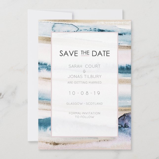 Modern Painterly Watercolour Wedding Save the Date Invitation (Front)