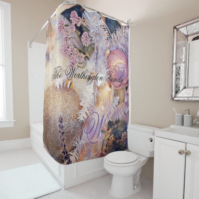 Modern Painting Christmas Tree Purple Decorations Shower Curtain (In Situ)