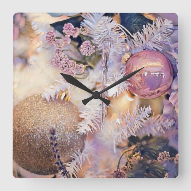 Modern Painting Christmas Tree Purple Decorations Square Wall Clock (Front)