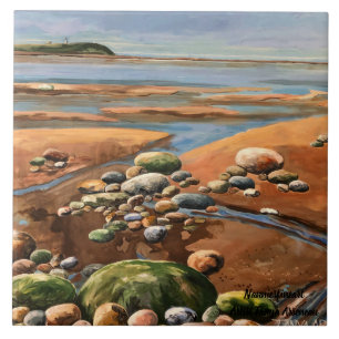 Modern Painting Greens/Browns Seascape Low Tide Ceramic Tile