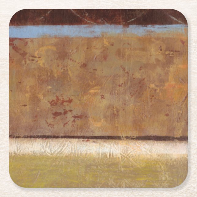 Modern Painting in Earth Tones by Norman Wyatt Square Paper Coaster (Front)