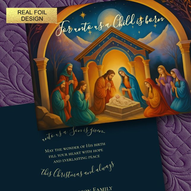 Modern Painting Nativity Scene Foil Holiday Card (Creator Uploaded)