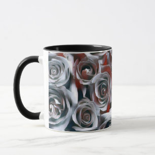 Modern Painting of Black White Silver and Red Rose Mug