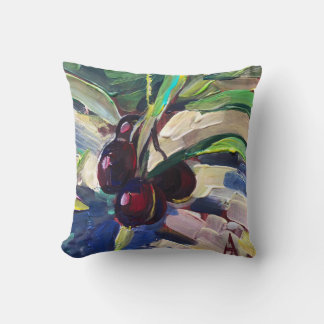 modern painting, olives on a branch cushion
