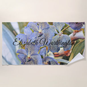 Modern Painting Purple Blue Orchid Flowers Beach Towel