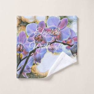 Modern Painting Purple Blue Orchid Flowers  Wash Cloth