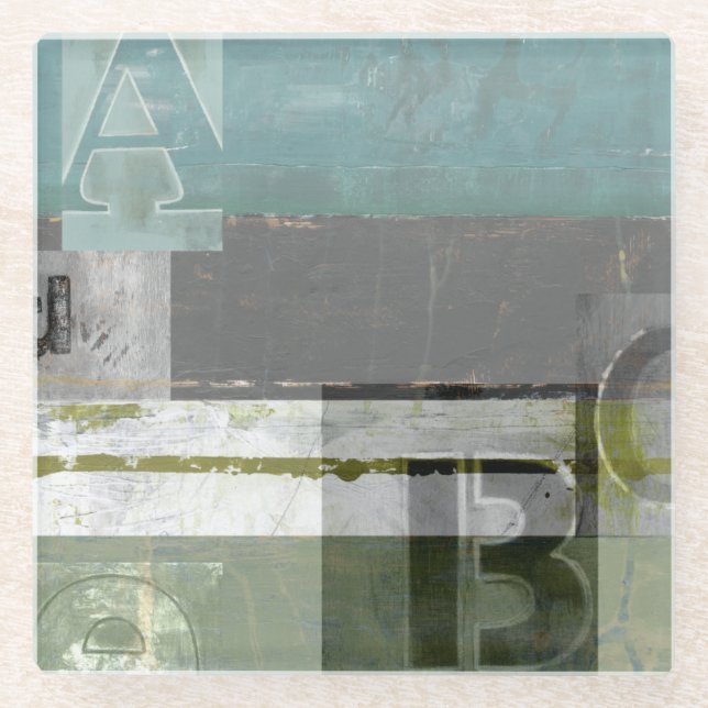 Modern Painting with Assorted Letters Glass Coaster (Front)