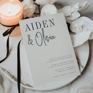 Modern Pair   Navy Blue Typography Wedding Invitation