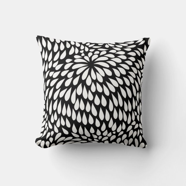 Modern Paisley Flower in Black and White Cushion (Front)