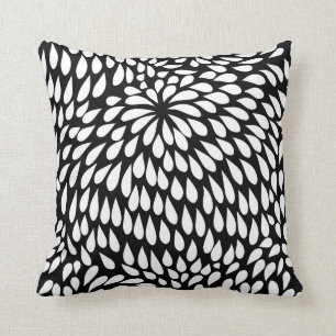 Modern Paisley Flower in Black and White Cushion