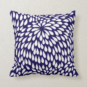 Modern Paisley Flower in Cobalt Blue and White Cushion