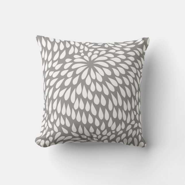 Modern Paisley Flower in Grey and White Cushion (Front)