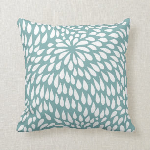 Modern Paisley Flower in Sea Glass and White Cushion