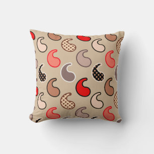 Modern Paisley pattern, Beige, Red, Grey and Coral Cushion