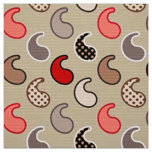 Modern Paisley pattern, Beige, Red, Grey and Coral Fabric