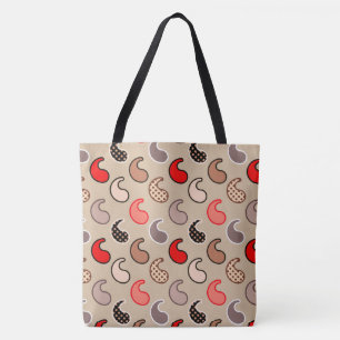 Modern Paisley pattern, Beige, Red, Grey and Coral Tote Bag