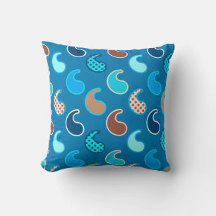 Modern Paisley pattern, Cerulean Blue, Tan & Aqua Cushion