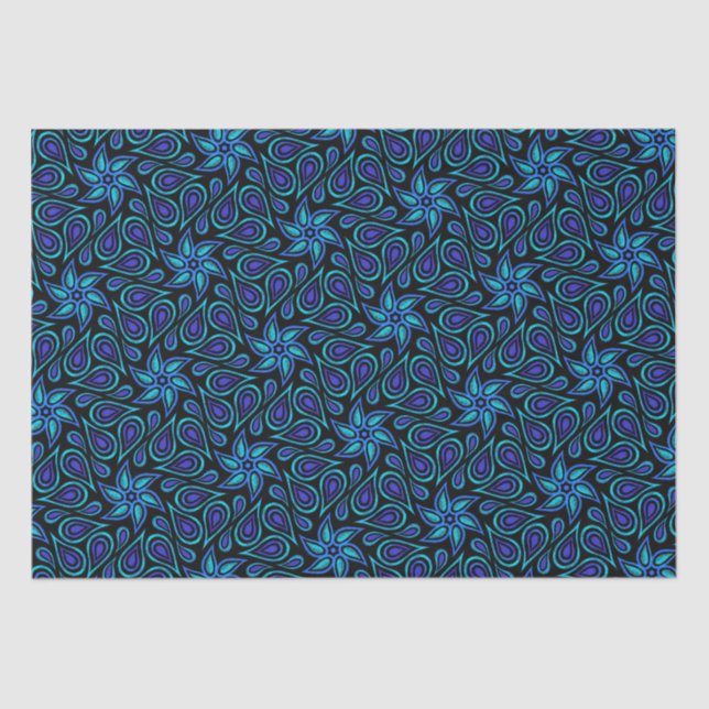 Modern Paisley Pattern Cool Black And Blue Floral Tissue Paper (Front)