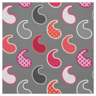Modern Paisley pattern, Coral, Pink on Grey / Grey Fabric