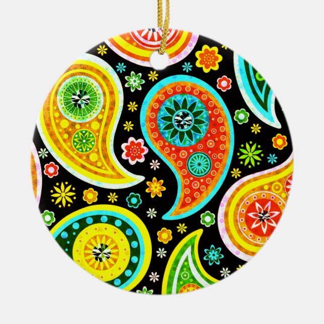 Modern Paisley Pattern - Diamond Studs Ceramic Ornament (Front)