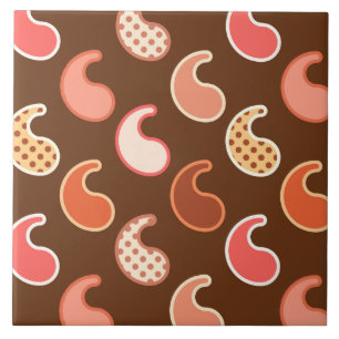 Modern Paisley pattern, Earth Tones, Cocoa Brown Ceramic Tile