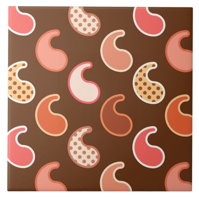 Modern Paisley pattern, Earth Tones, Cocoa Brown Ceramic Tile (Front)