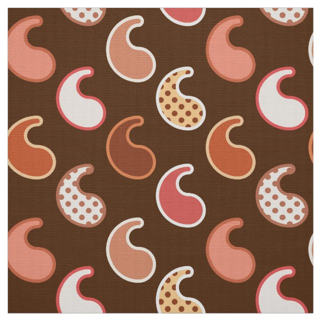 Modern Paisley pattern, Earth Tones, Cocoa Brown Fabric (Swatch)