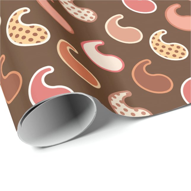 Modern Paisley pattern, Earth Tones, Cocoa Brown Wrapping Paper (Roll Corner)