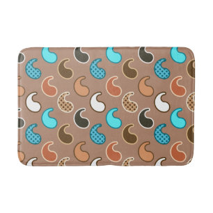 Modern Paisley pattern, Taupe, Turquoise and Rust Bath Mat