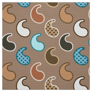 Modern Paisley pattern, Taupe, Turquoise and Rust Fabric