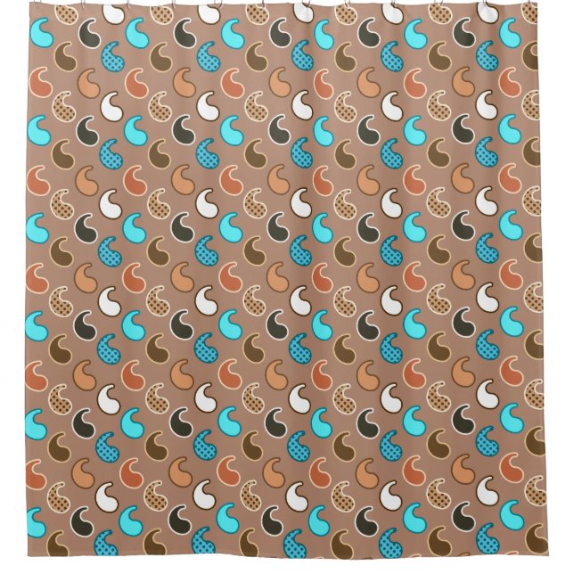 Modern Paisley pattern, Taupe, Turquoise and Rust Shower Curtain (Front)