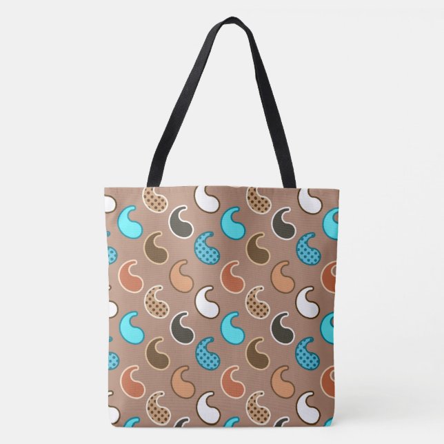 Modern Paisley pattern, Taupe, Turquoise and Rust Tote Bag (Front)