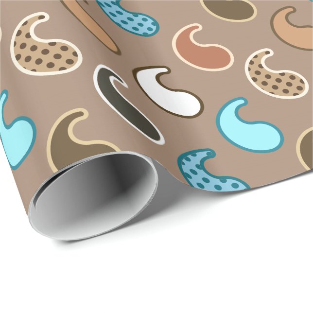 Modern Paisley pattern, Taupe, Turquoise and Rust Wrapping Paper (Roll Corner)