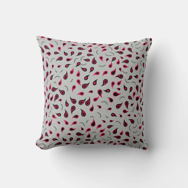 Modern Paisley Red & Grey Throw Pillow (Front)